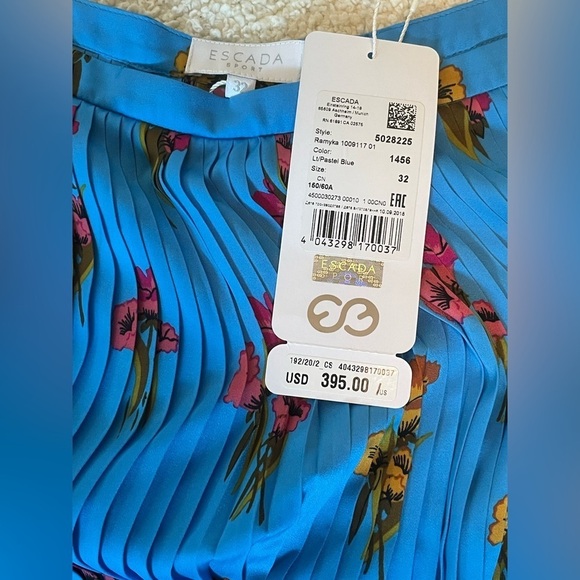 NEW Escada Sport Blue Floral Pleated MIDI Skirt GR32/US 2 - Picture 3 of 5